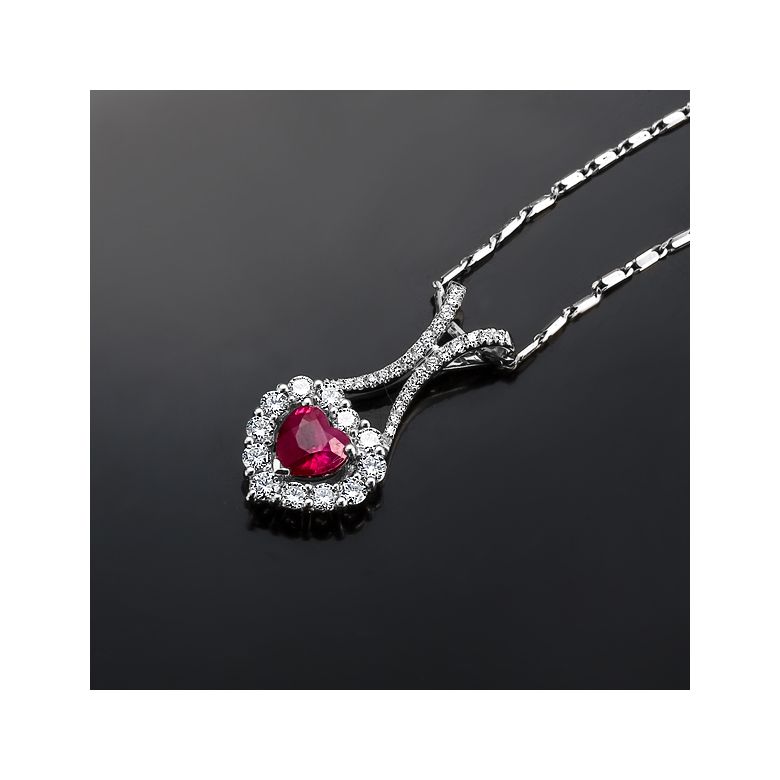 Pendentif coeur or blanc - Rubis et diamants en pendeloque - 4