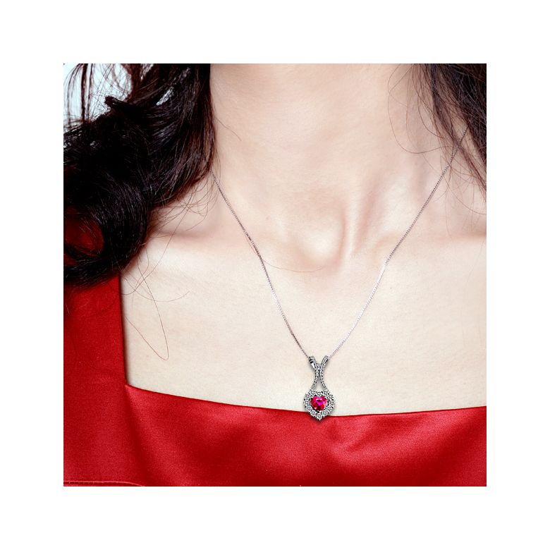 Pendentif coeur or blanc - Rubis et diamants en pendeloque - 2