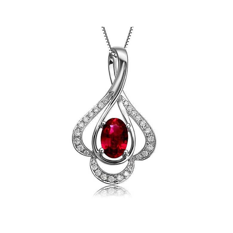 Pendentif solitaire Or blanc - Rubis et diamants en pendeloque - 1
