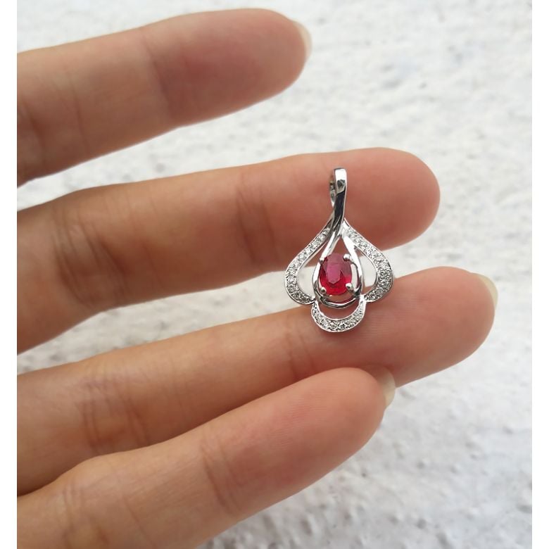 Pendentif solitaire Or blanc - Rubis et diamants en pendeloque - 8