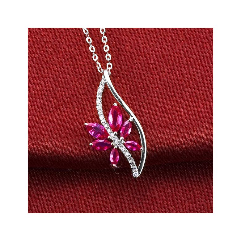 Fleur grimpante  - Pendentif rubis fleur grimpante - Or blanc 18cts - Tige diamantée - 3