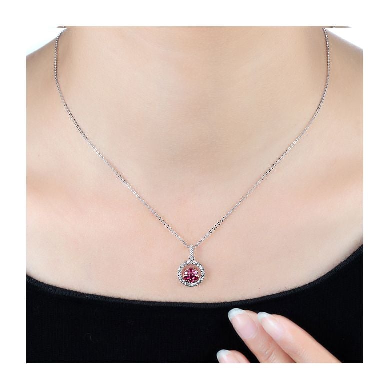 Pendentif rond en or blanc - Rubis et diamants en pendeloque double - 2