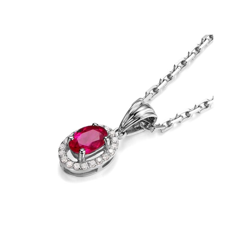 Pendentif Madame Or blanc 18 carats. Rubis ovale diamants pendeloque - 1