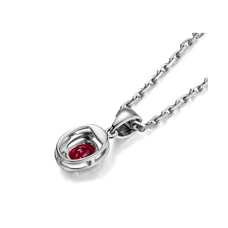 Pendentif Madame Or blanc 18 carats. Rubis ovale diamants pendeloque - 4