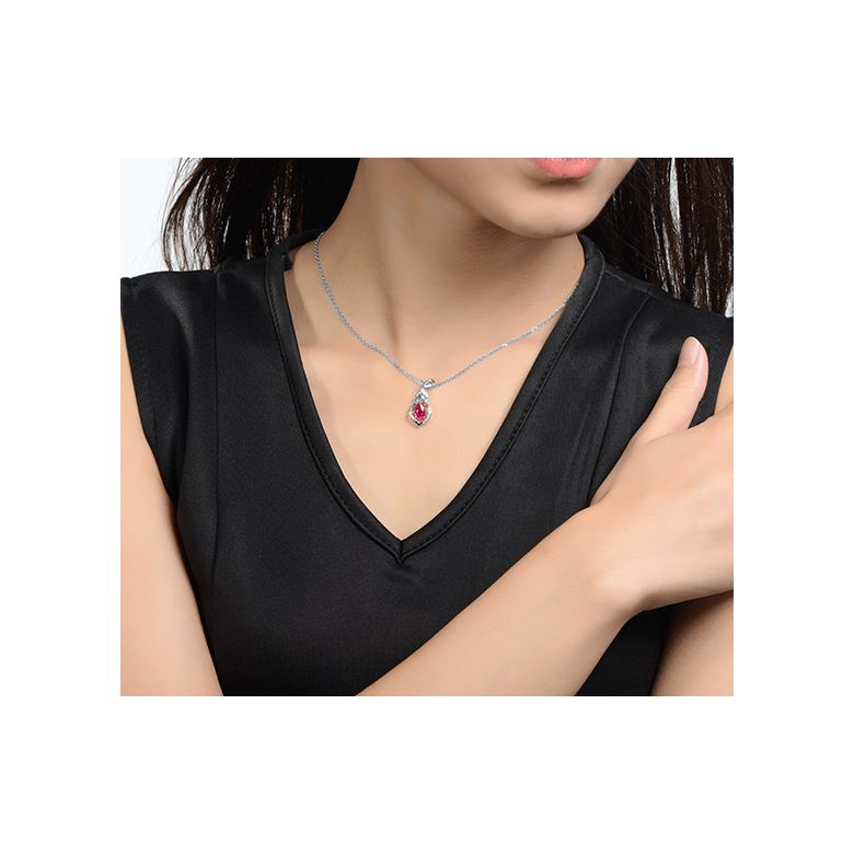 Pendentif rubis 1 carat forme poire. Or blanc 18cts, diamants  - 2