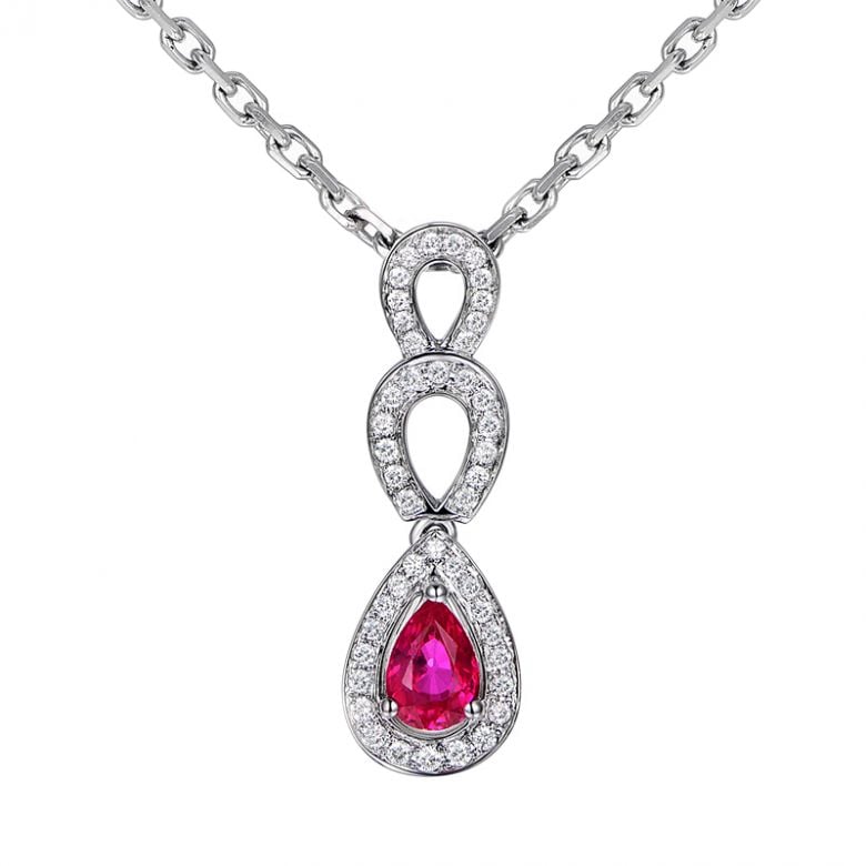 Pendentif Mille et une étoiles - Gouttes Or blanc, Rubis, Diamants - 1