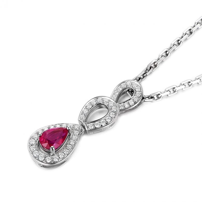 Pendentif Mille et une étoiles - Gouttes Or blanc, Rubis, Diamants - 3
