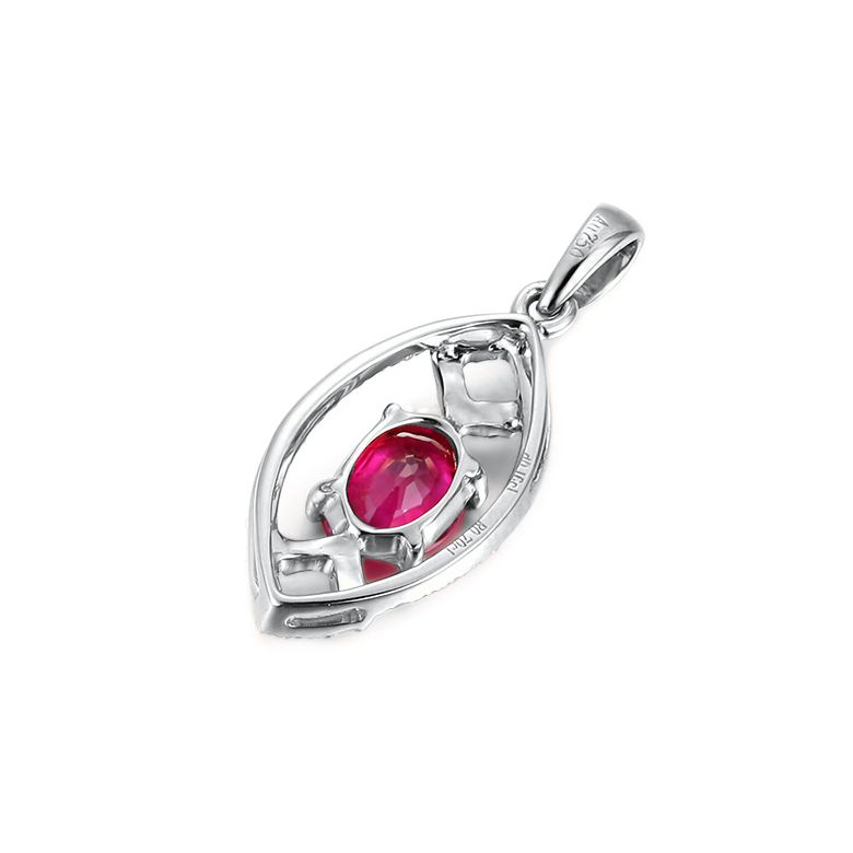 Pendentif ovalesque rubis or blanc. Sertissage diamants  - 3