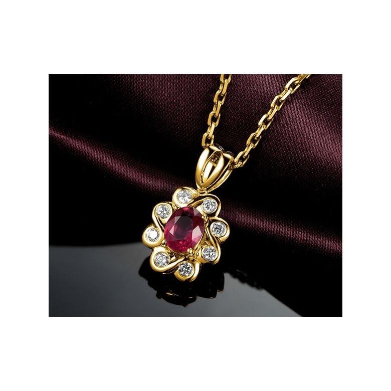 Pendentif fleur rubis diamant en Or jaune - 2