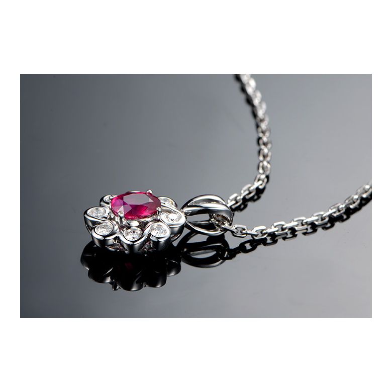 Pendentif fleur rubis diamant en Or blanc - 2