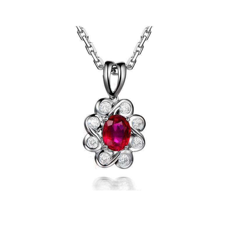 Pendentif fleur rubis diamant en Or blanc - 1