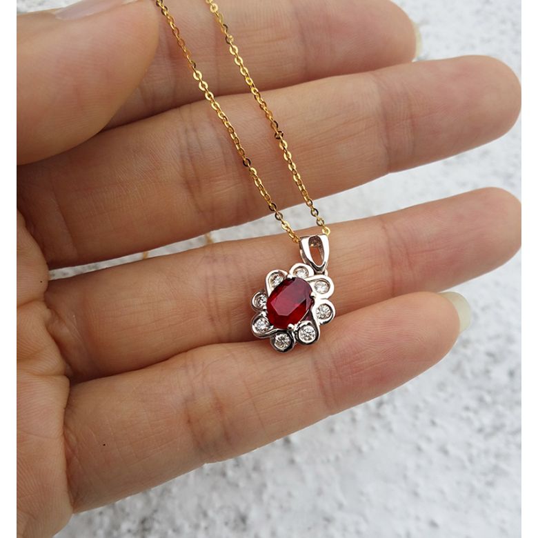 Pendentif fleur rubis diamant en Or blanc - 3