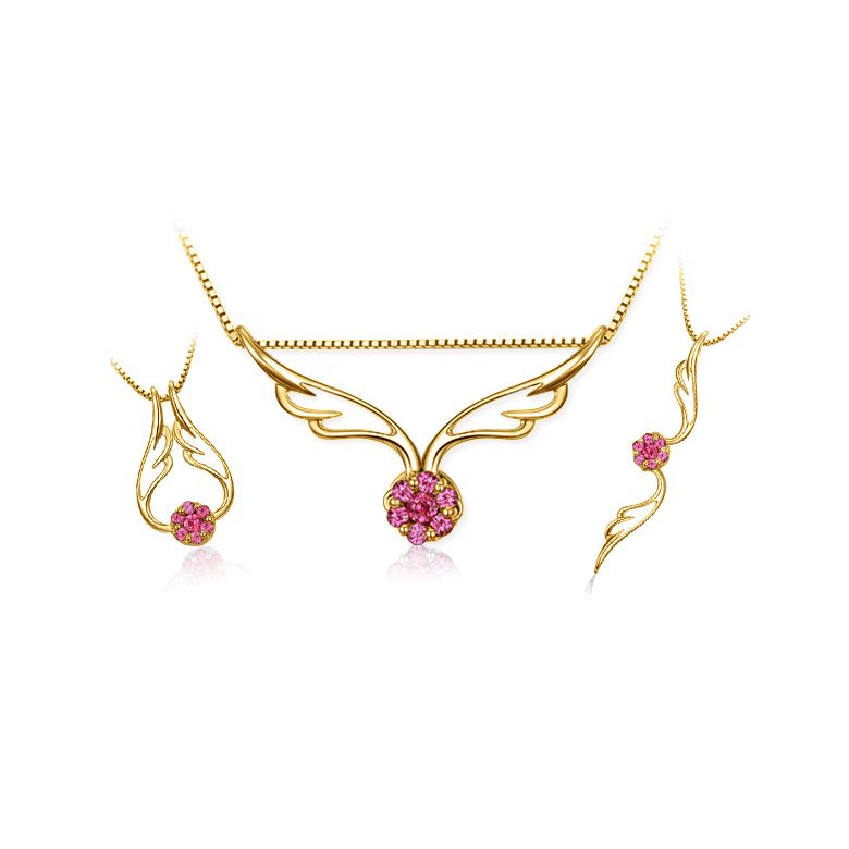 Pendentif aile d'ange - Pendentif ailes d ange or jaune - Rubis - 3