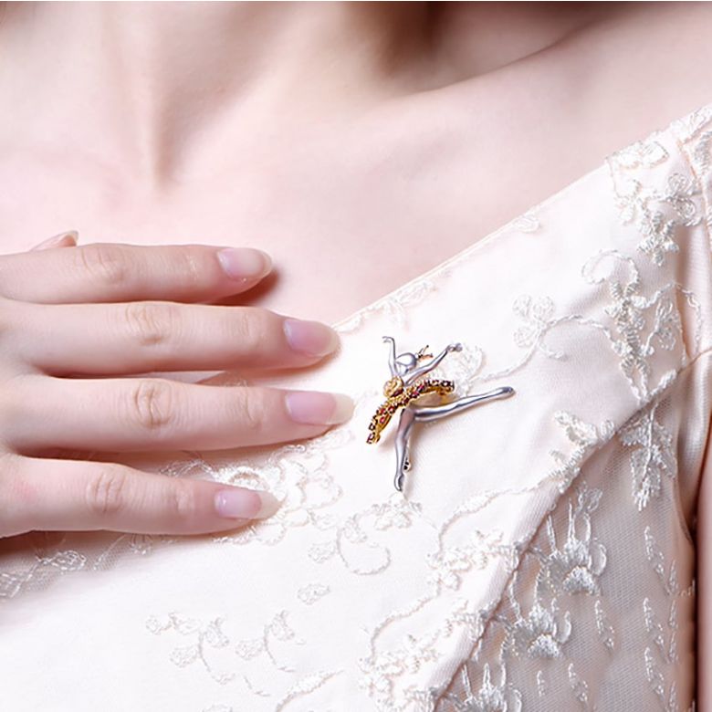 Pendentif Princesse Ballerina - Broche Or blanc et jaune - Rubis - 6