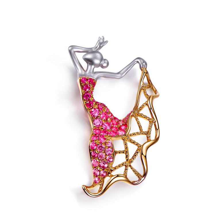 Pendentif Flamenco - Pendentif danseuse de flamenco - Or blanc & jaune , Rubis - 5