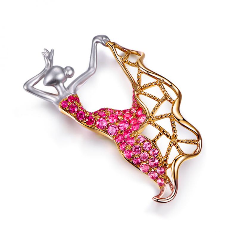 Pendentif Flamenco - Pendentif danseuse de flamenco - Or blanc & jaune , Rubis - 6