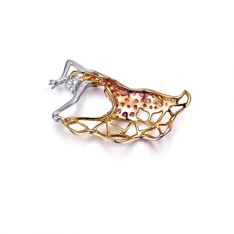Pendentif Flamenco - Pendentif danseuse de flamenco - Or blanc & jaune , Rubis - 10