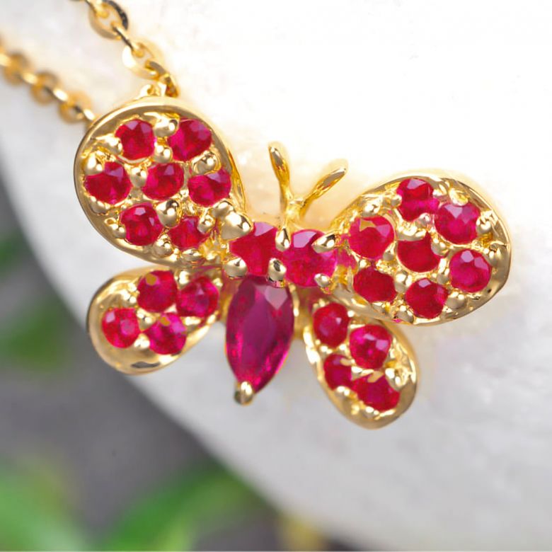 Pendentif papillon or jaune - Rubis de Birmanie - 3