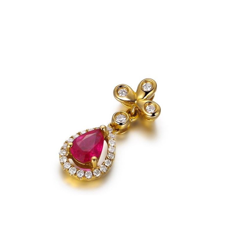 Pendentif croix latine or jaune - Rubis et diamants en pendeloque - 2