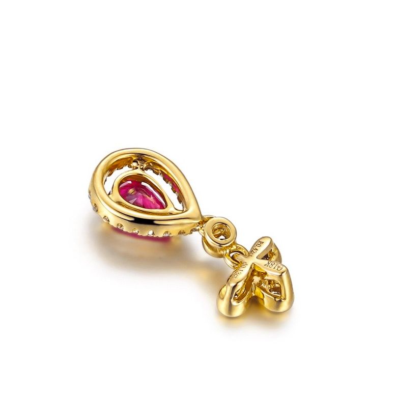 Pendentif croix latine or jaune - Rubis et diamants en pendeloque - 3