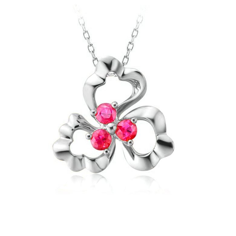 Pendentif fleur à 3 Pétales. Or blanc 18 carats. Rubis - 1
