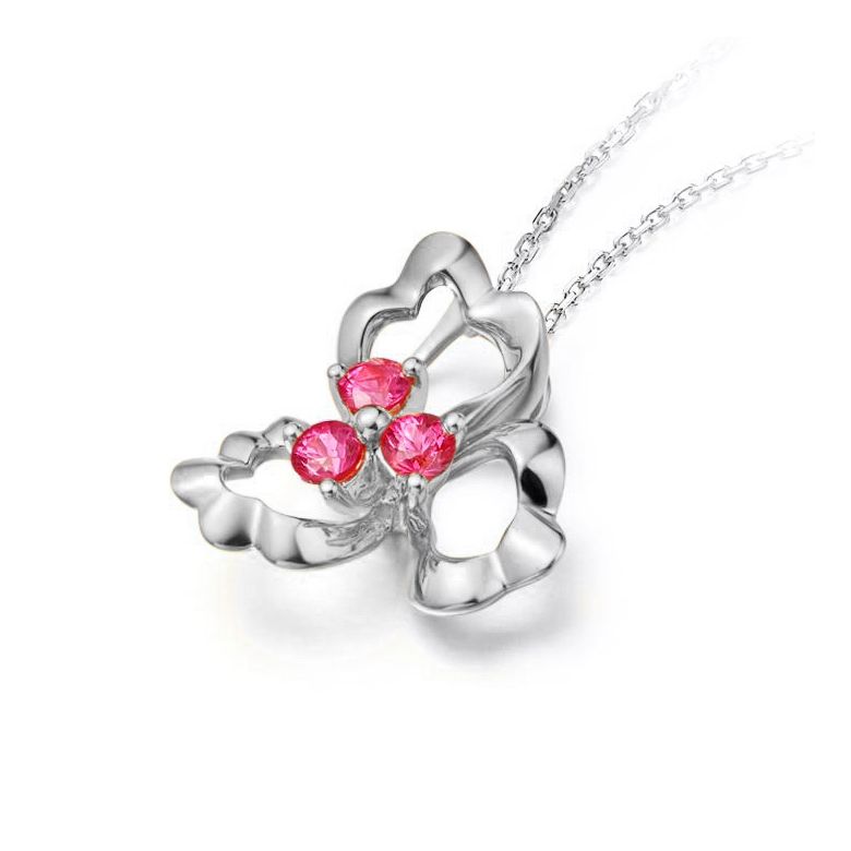 Pendentif fleur à 3 Pétales. Or blanc 18 carats. Rubis - 2
