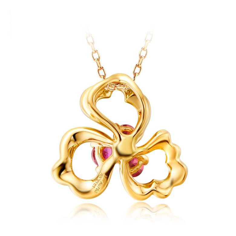 Pendentif fleur à 3 Pétales. Or jaune 18 carats. Rubis - 4