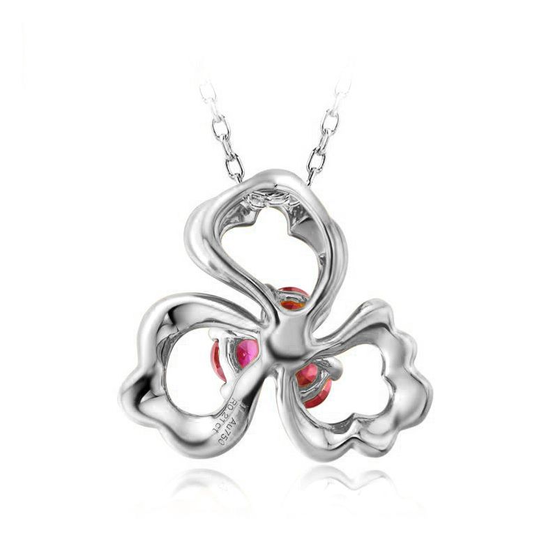 Pendentif fleur à 3 Pétales. Or blanc 18 carats. Rubis - 4