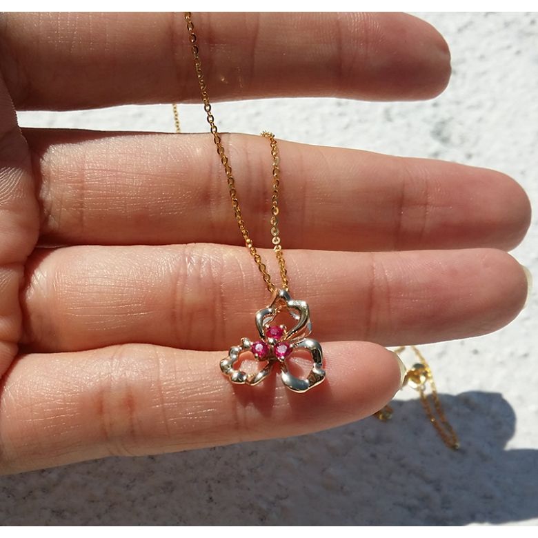 Pendentif fleur à 3 Pétales. Or jaune 18 carats. Rubis - 3