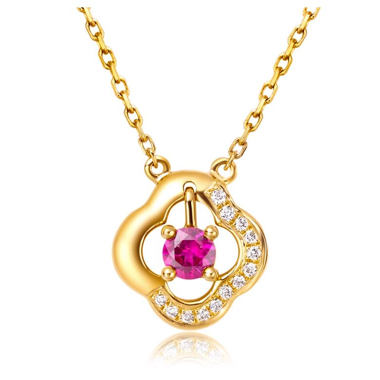 Pendentif fleur Or jaune -  Rubis et Diamants en pendeloque - 1