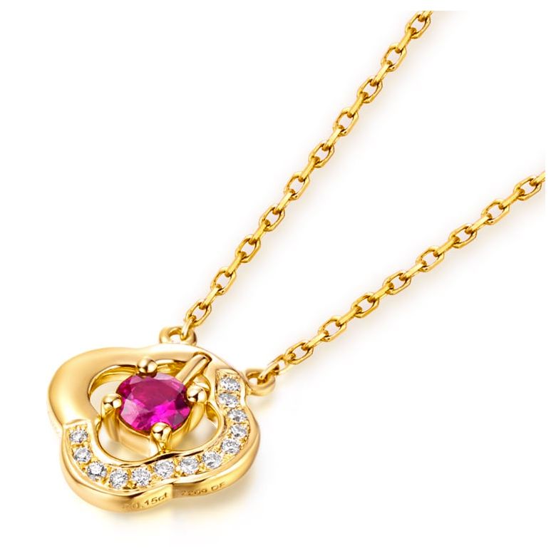 Pendentif fleur Or jaune -  Rubis et Diamants en pendeloque - 3