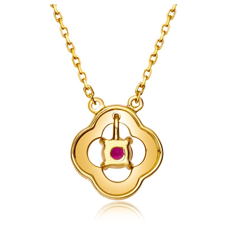 Pendentif fleur Or jaune -  Rubis et Diamants en pendeloque - 4