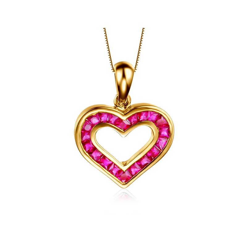 Pendentif double coeur scellés - Or jaune et Rubis de Birmanie - 1