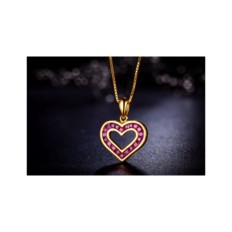 Pendentif double coeur scellés - Or jaune et Rubis de Birmanie - 2