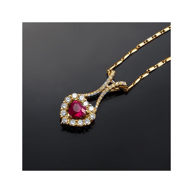 Pendentif coeur or jaune - Rubis et diamants en pendeloque - 4
