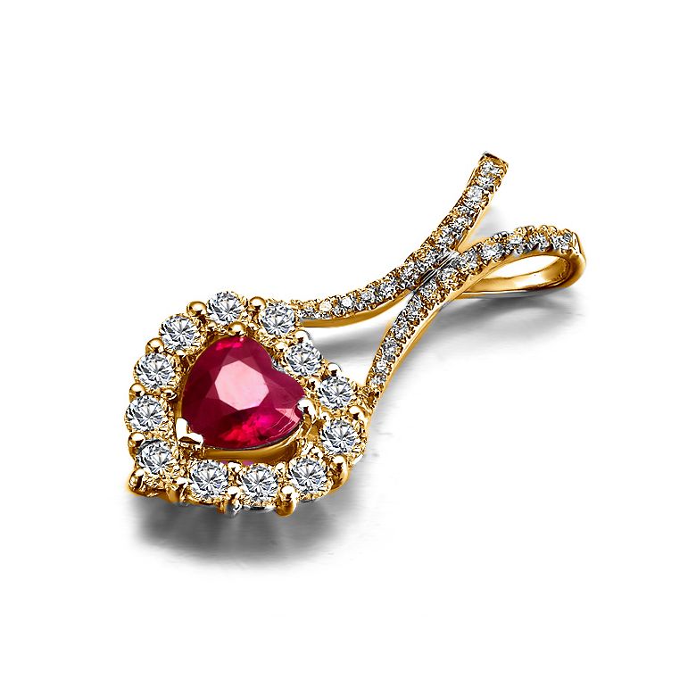 Pendentif coeur or jaune - Rubis et diamants en pendeloque - 5