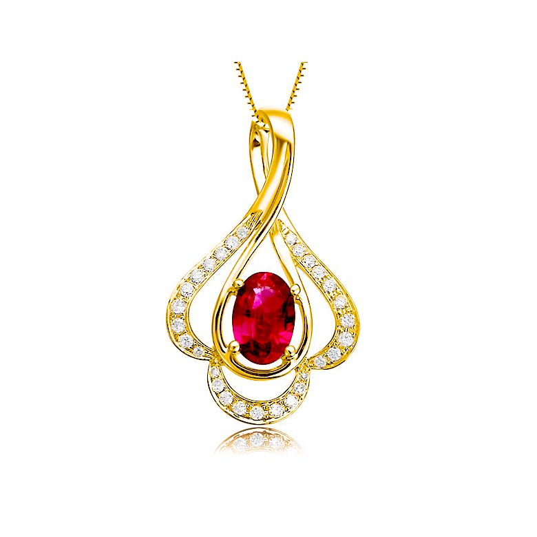 Pendentif solitaire Or jaune - Rubis et diamants en pendeloque - 1