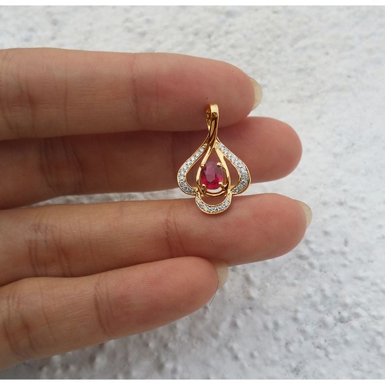 Pendentif solitaire Or jaune - Rubis et diamants en pendeloque - 6