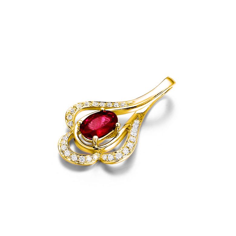 Pendentif solitaire Or jaune - Rubis et diamants en pendeloque - 2