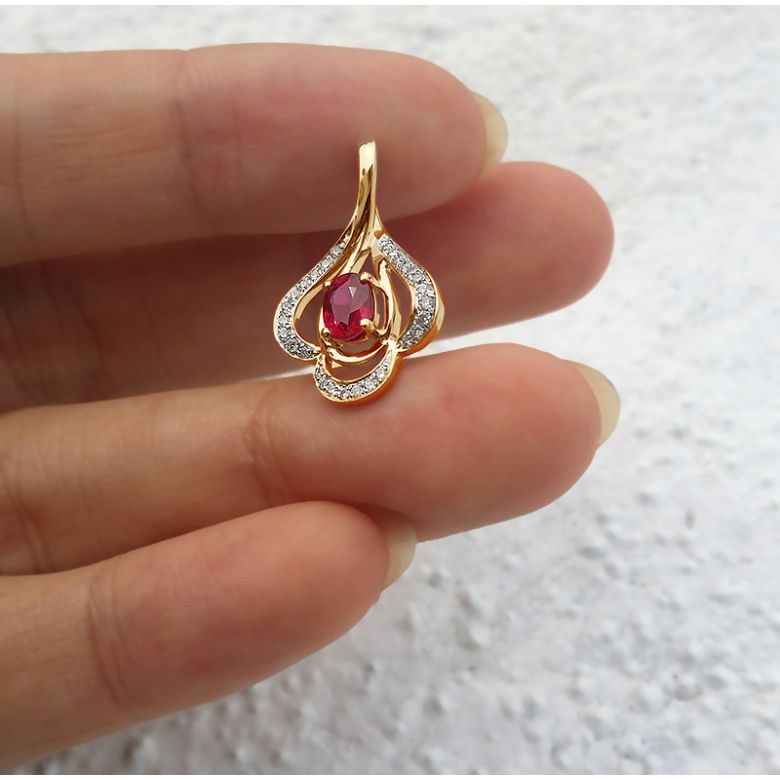 Pendentif solitaire Or jaune - Rubis et diamants en pendeloque - 5