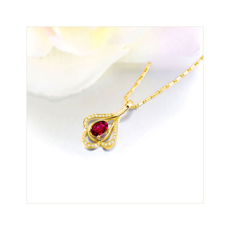 Pendentif solitaire Or jaune - Rubis et diamants en pendeloque - 4