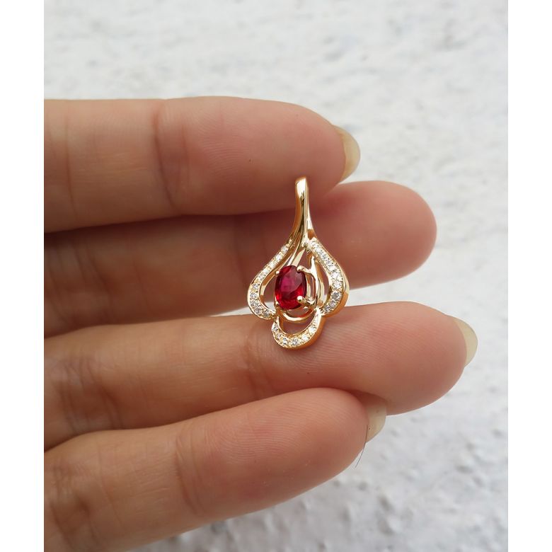 Pendentif solitaire Or jaune - Rubis et diamants en pendeloque - 3