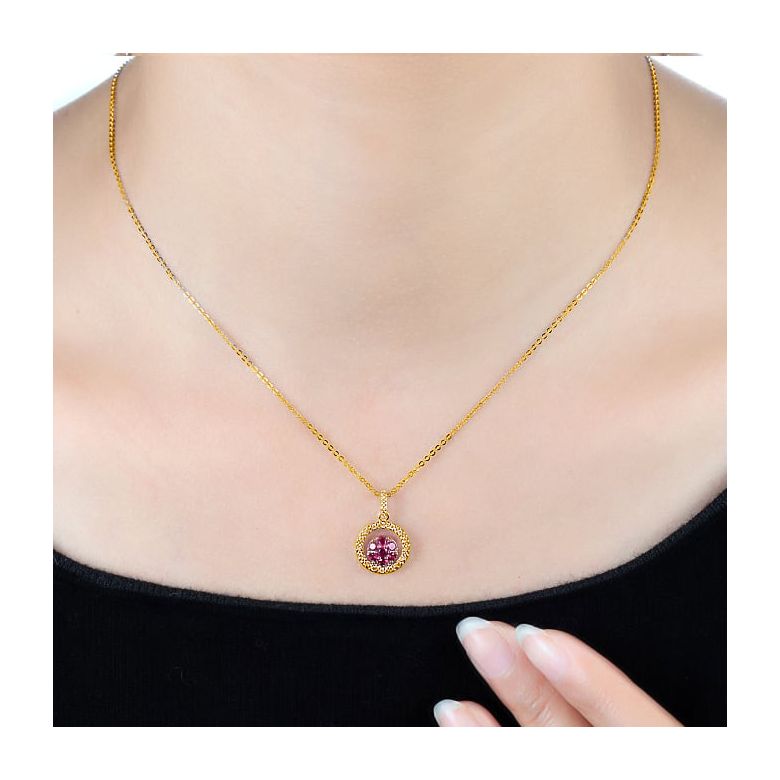 Pendentif rond en or jaune - Rubis et diamants en pendeloque double - 2