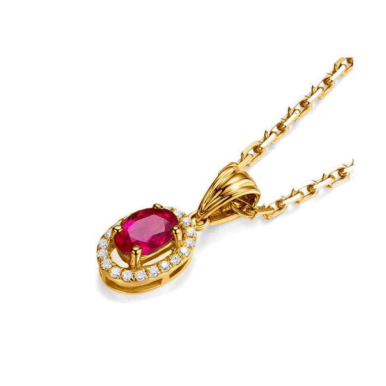 Pendentif Madame Or jaune 18 carats. Rubis ovale diamants pendeloque - 1