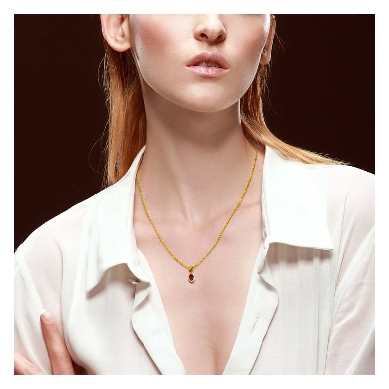 Pendentif Madame Or jaune 18 carats. Rubis ovale diamants pendeloque - 2