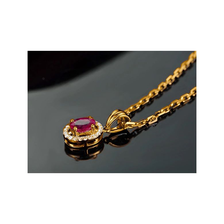Pendentif Madame Or jaune 18 carats. Rubis ovale diamants pendeloque - 3
