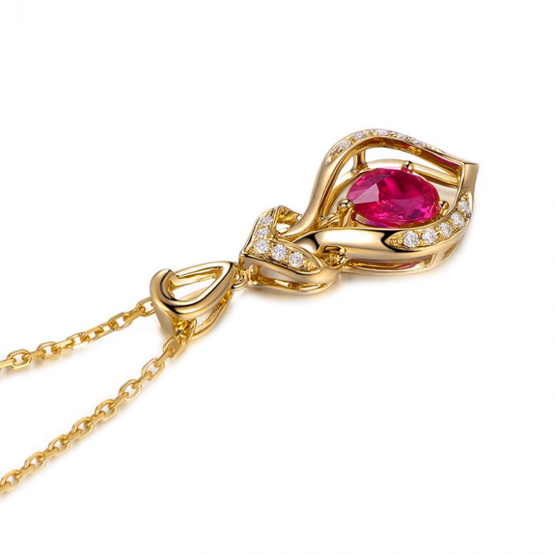 Pendentif rubis 0,70 carat forme poire - Or jaune 18cts, diamants  - 3