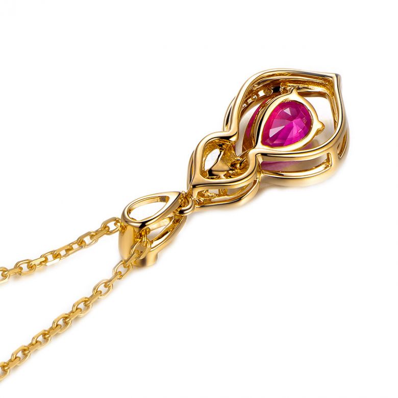 Pendentif rubis 0,70 carat forme poire - Or jaune 18cts, diamants  - 4