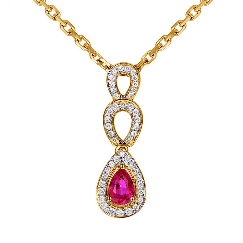 Pendentif Mille et une étoiles - Gouttes Or jaune, Rubis, Diamants - 1