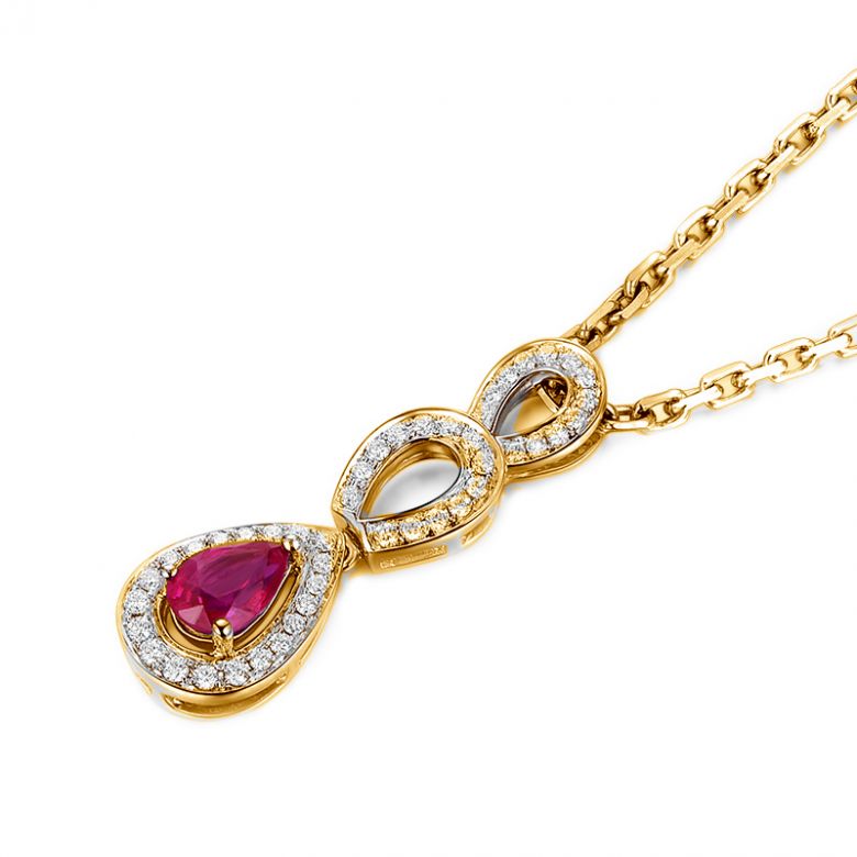 Pendentif Mille et une étoiles - Gouttes Or jaune, Rubis, Diamants - 3
